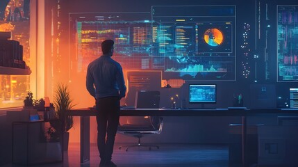 Poster - Entrepreneur s Digital Strategy Session with Holographic Data Tools and Analytics in a Modern High Tech Startup Office Environment