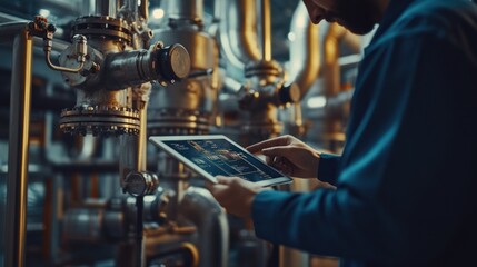 Sticker - A technician using a tablet to monitor industrial machinery in a facility.