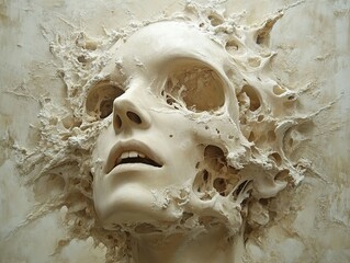 Canvas Print - Eroded Human Face Sculpture: A Study in Decay and Texture