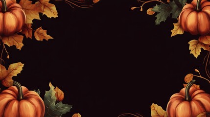 Canvas Print - Thanksgiving-themed border with pumpkins, leaves, and space for a message in the center.