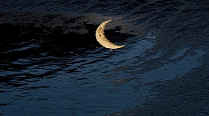 Wall Mural - A crescent moon reflecting on dark water, creating a tranquil nighttime scene.