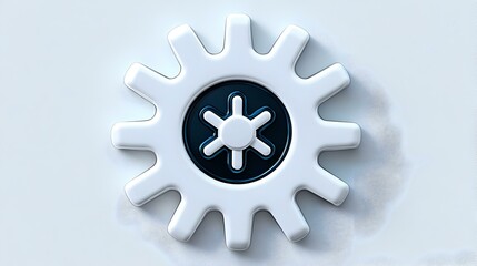 Poster - Modern minimalist gear icon, sleek grey and white design, embodies clean and efficient settings for user-friendly interfaces