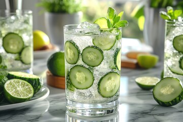 Canvas Print - Cucumber and Lime Refreshing Drink