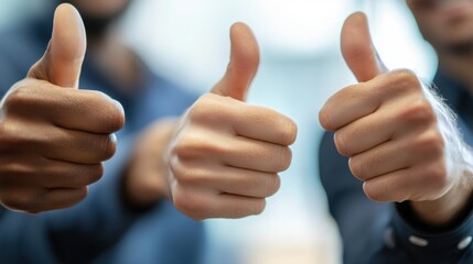 Close-up of team members' hands, including engineers, giving thumbs up to signify support, quality assurance, and a commitment to excellence.