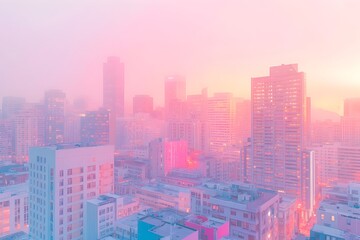 Poster - A minimalist pastel hued cityscape featuring sleek contemporary architecture with Bauhaus inspired design and crisp clarity under cinematic lighting creating a serene sophisticated atmosphere