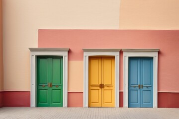 three doors in a row of wall