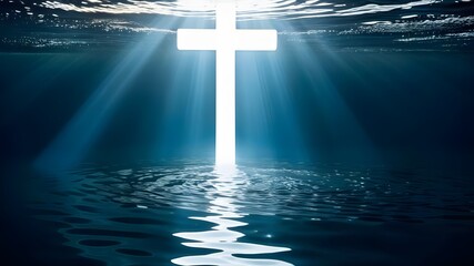 Wall Mural - A cross and water