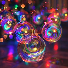 Poster - christmas ornaments emitting a holographic glow.