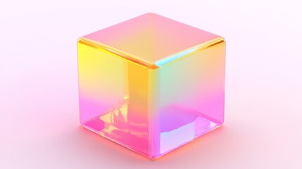 Poster - Glossy dispersion cube in a stunning 3D render, showcasing vibrant colors and reflective surfaces, perfect for abstract art and digital design inspiration