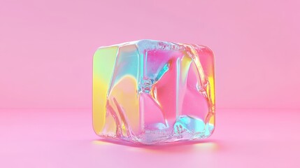 Poster - Glossy dispersion cube in a stunning 3D render, showcasing vibrant colors and reflective surfaces, perfect for abstract art and digital design inspiration