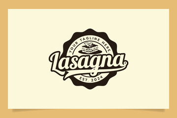 Wall Mural - Lasagna logo in emblem form with lasagna dish and beautiful lettering. It's great for restaurants, cafes, food trucks, etc.