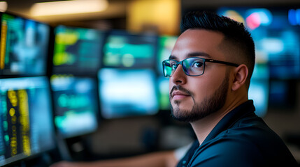 portrait of Dispatcher. Schedule, dispatch workers, work crews, equipment, service vehicles for conveyance of materials, freight, passengers, for normal installation, service, or emergency repairs