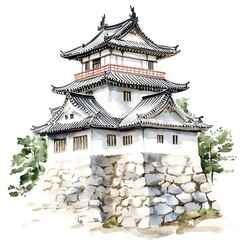 Wall Mural - Watercolor Painting of a Traditional Japanese Castle.