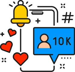 Leinwandbilder - Blogging or social media followers line icon. Online blogger channel or blog, social media audience or Internet content subscribers vector icon. Web blogging followers line pictogram or symbol
