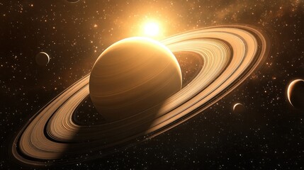 Canvas Print - saturn rings shining brightly, with its moons and the rest of the solar system planets faintly in vi