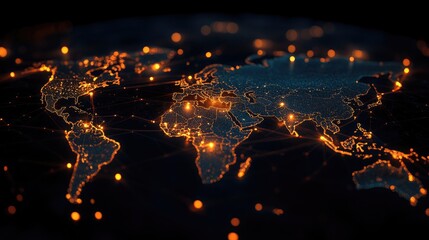 Poster - A global network with glowing cyber security nodes protecting data flow, illustrating the worldwide application of cyber security technologies.