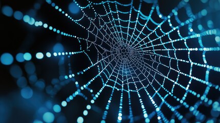 Poster - a spider web design with bright, glowing dots representing data points, woven into a sleek, futurist