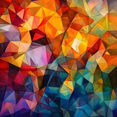 Poster - Kaleidoscopic polygon pattern background with intense saturated colors in an abstract minimalist composition  This digital painting has a art influence and warm studio lighting creating a vibrant