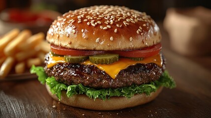 Poster - Juicy Cheeseburger with Lettuce and Tomato