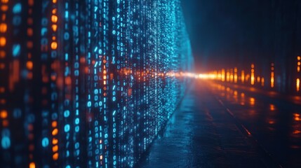Digital Code Wall with Futuristic Glow