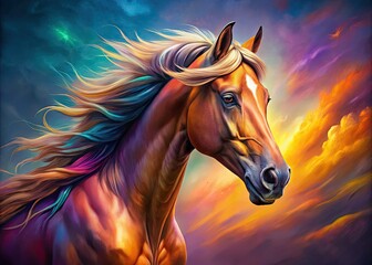  A majestic horse head portrait against a gentle blur, embodying strength and elegant beauty in every detail, celebrates the spirit and presence of this magnificent creature.
