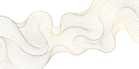 Wall Mural - Vector gold on white line wave pattern, geometric curve premium design, japanese style poster. Abstract swirl shape graphic