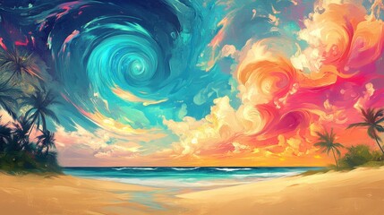 Vibrant Tropical Beach Sunset Swirl