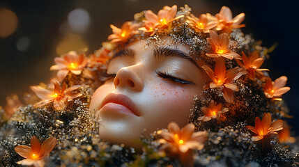 Canvas Print - Sleeping Beauty with Glowing Flowers