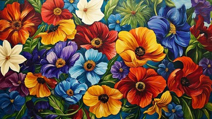 Wall Mural - Colorful flowers on a canvas painted with oil paints