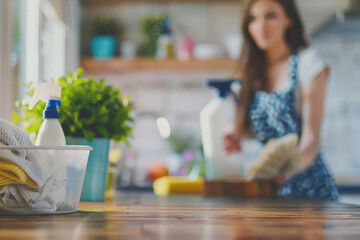 Portrait of a young woman cleaning home generative AI