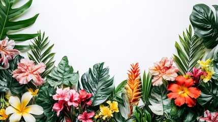 Poster - A photo of a tropical flower border with a white background  