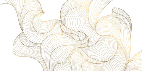 Wall Mural - vector gold on white line wave pattern, geometric curve premium design, japanese style poster. abstr