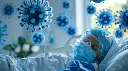 Aufkleber - A man in a hospital bed with a mask on
