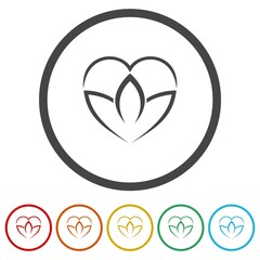 Poster - Lotus love heart icon. Set icons in color circle buttons