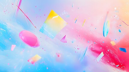 Poster - Vibrant pastel colored background with a playful energetic feel and a touch of creativity  Whimsical geometric shapes and abstract patterns floating across the frame