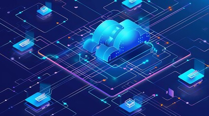 Poster - A visual representation of advanced cloud networking and network management, showcasing secure data flow between cloud-based systems in a sleek, modern digital environment.