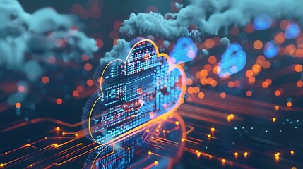 Poster - A visual representation of advanced cloud networking and network management, showcasing secure data flow between cloud-based systems in a sleek, modern digital environment.