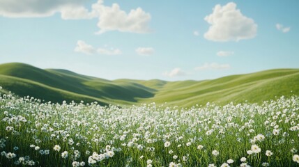 Wall Mural - Vibrant Field of Daisies Under Clear Blue Sky