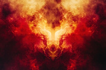 Wall Mural - Dramatic fire and smoke effect glowing red and yellow colors exploding outwards with center space. Vivid and hot hell abstract or blazing fire background or wallpaper - generative ai