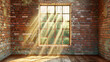 © aviavlad - Sunlight streams through an old window in a rustic brick room during morning hours