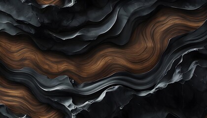 Abstract layered texture in black and brown tones with fluid design, elegant web banner