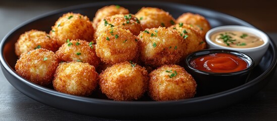 Wall Mural - Crispy Fried Cheese Balls with Dipping Sauces