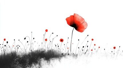 Poster - A red flower is in the foreground of a white background