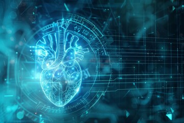Poster - Exploring the intricate digital representation of the human heart in a futuristic environment filled with glowing data streams. Generative AI