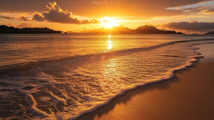 Wall Mural - Serene Sunset Over Tranquil Beach Waves