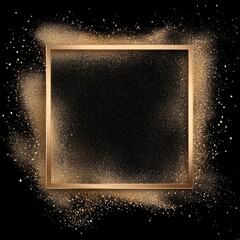 A luxurious gold glitter frame surrounded by shimmering golden dust against a rich black background, creating an elegant display of opulence