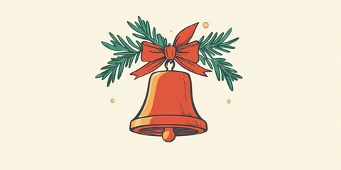 Poster - A red bell with a green ribbon is hanging from a tree