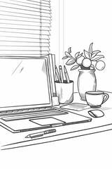Poster - Morning work routine illustrated with simple lines.