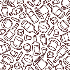 Wall Mural - Whiskey background, pattern set. Collection icon whiskey. Vector