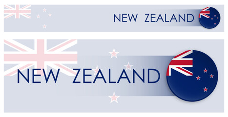 Wall Mural - New Zealand flag horizontal web banner in modern neomorphism style. Webpage New Zealand country header button for mobile application or internet site. Vector